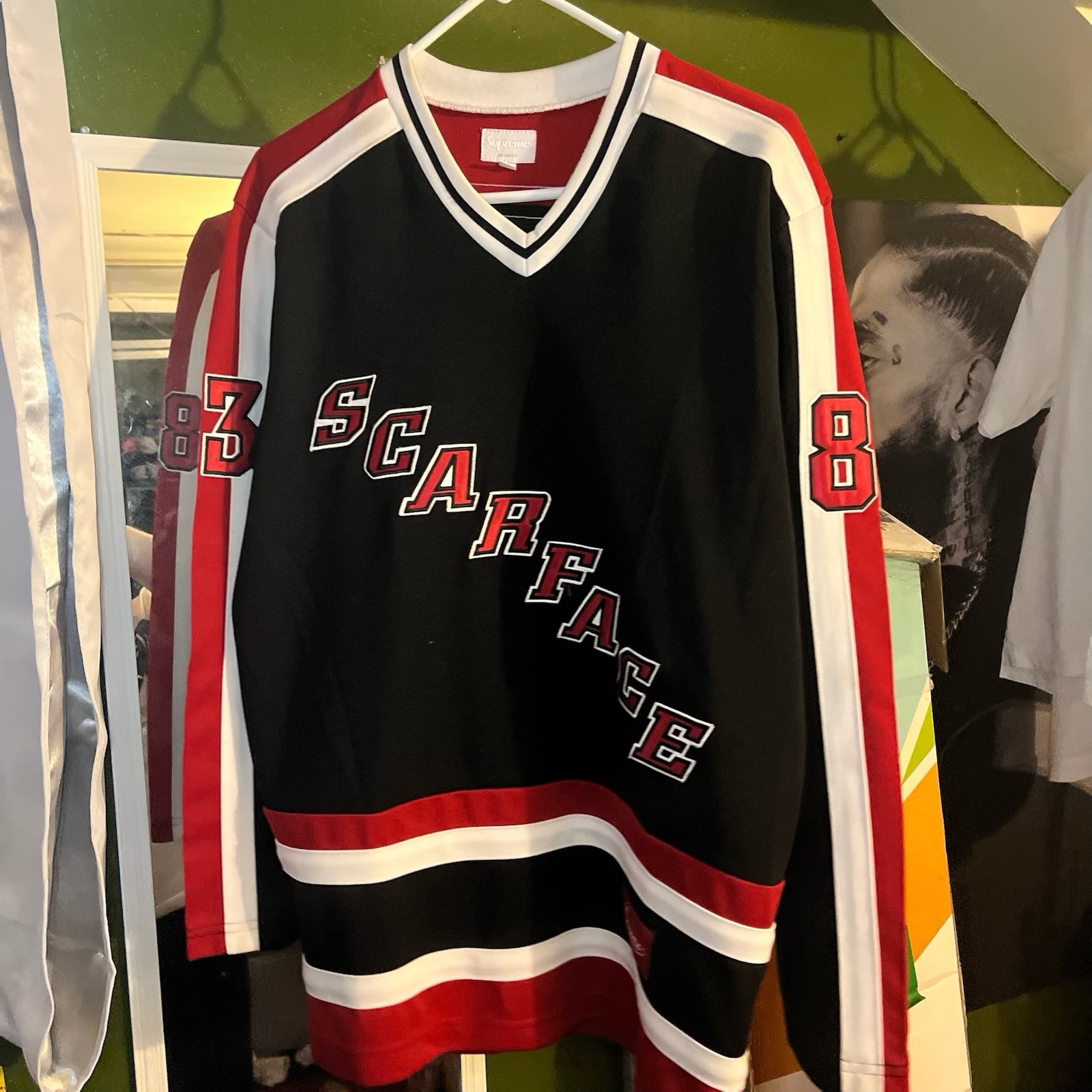Supreme Scarface Hockey Jersey Medium Black Red White Box Logo gallery