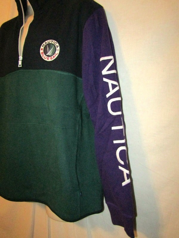 mens nautica blue sail 1/4 zip pullover L nwt $79.50 deep spruce green multi gallery