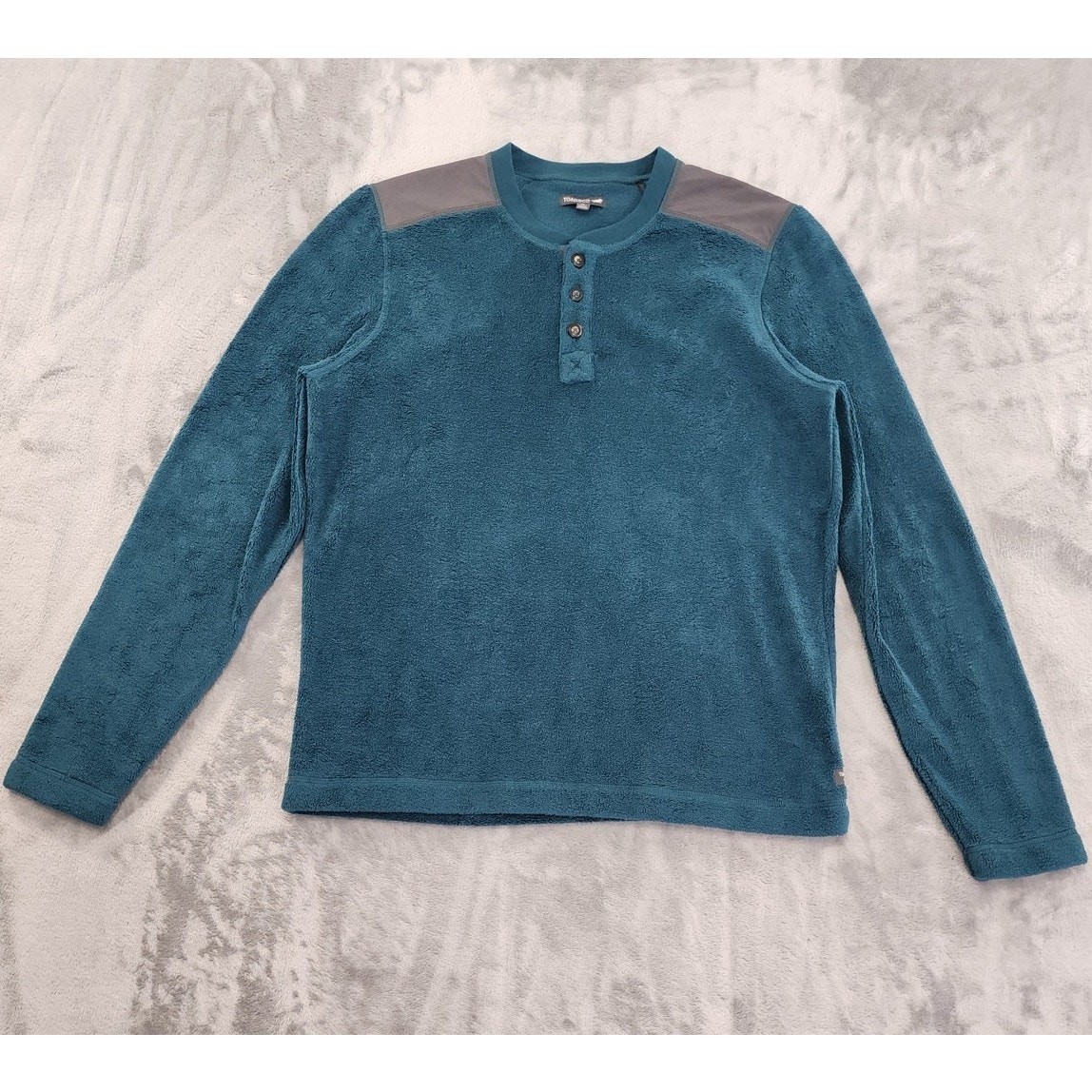 Toad&Co Top Mens M Green Gray Fleece Henley Pullover Elbow Patches Gorpcore gallery