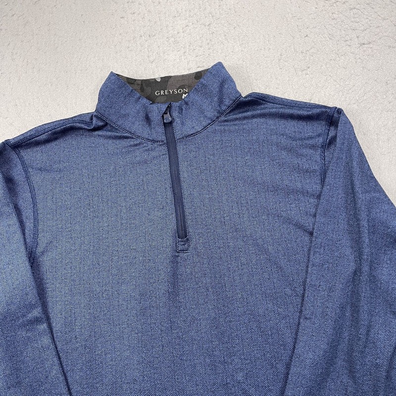 Greyson Golf Jacket Mens XL Blue Herringbone Tate 1/4 Quarter Zip Pullover gallery