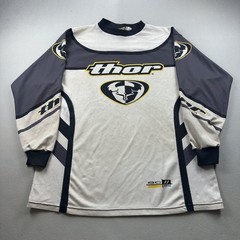 Vintage Thor Racing Jersey Shirt Mens 2XL Beige Mesh Motocross Dirt Bike USA 90s