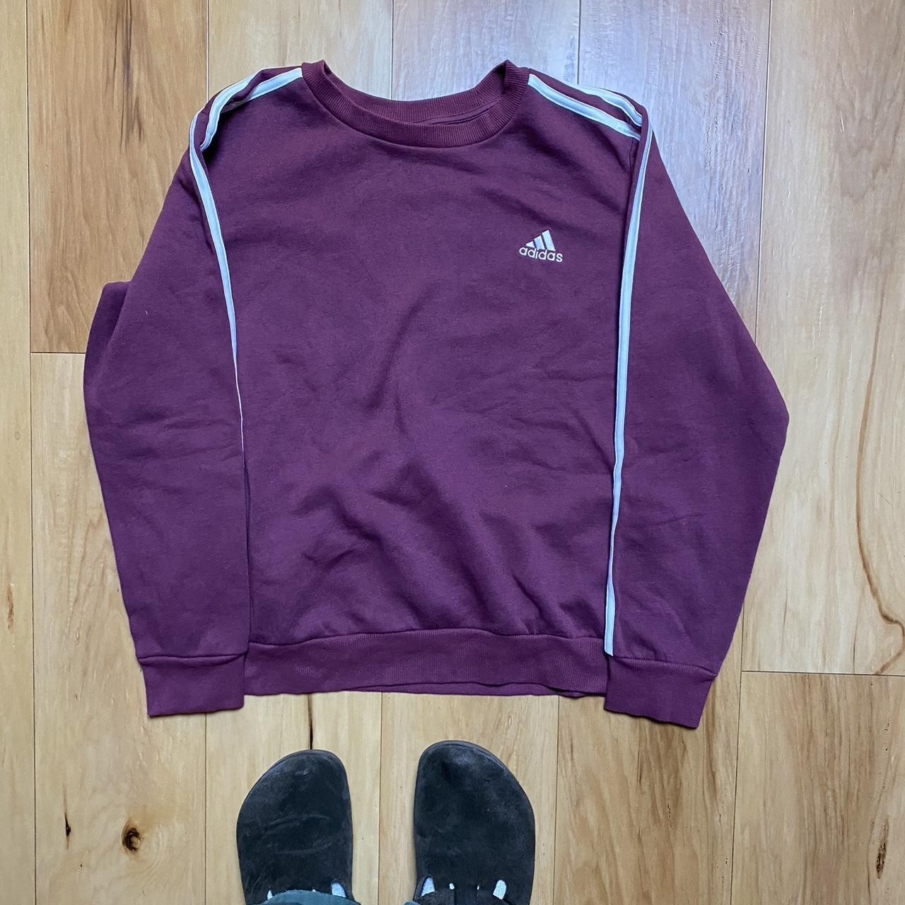 Adidas Men's Maroon Crewneck Sweatshirt Pullover 3 Stripe Size L Casual Athletic gallery