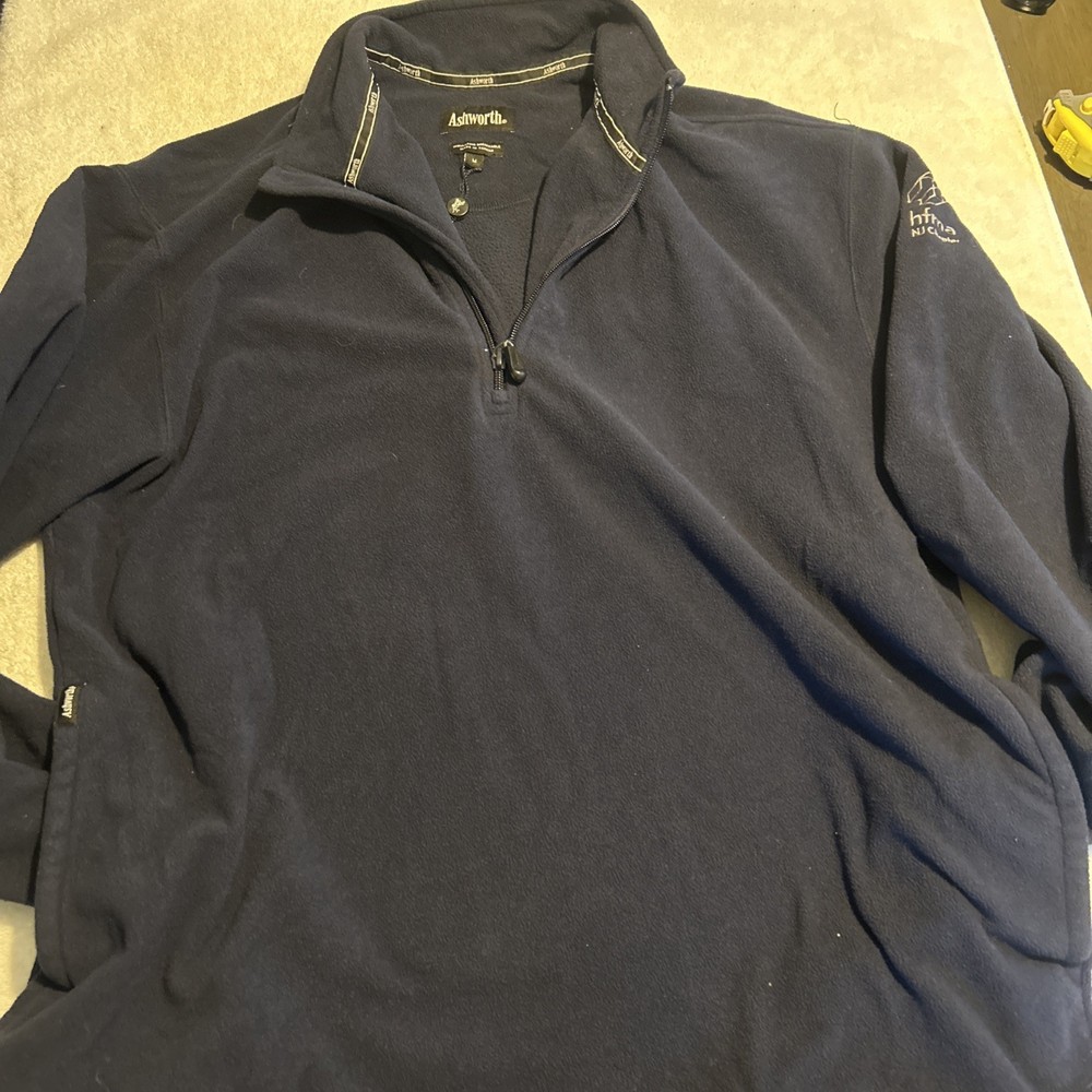 Ashworth Weather Systems Quarter Zip Fleece Pullover Men's Med Blue Golf