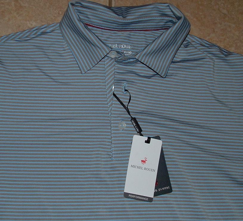 NEW Mens Sz Small Blue Striped Moisture Wicking Athletic Polo Shirt MICHEL ROUEN gallery