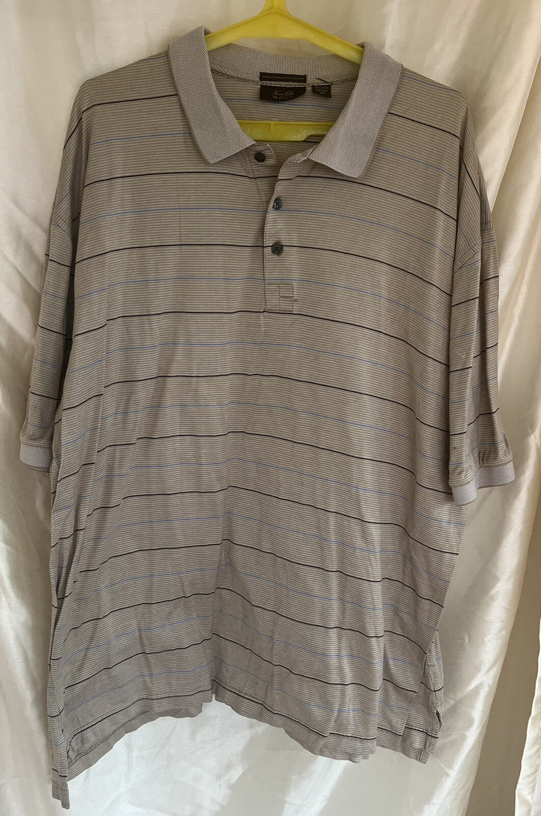 Tasso Elba Golf Polo Shirt Mens XL Tan Casual Striped Short Sleeve gallery
