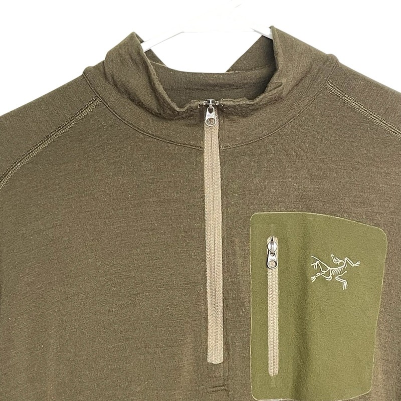 Arc'teryx Pullover Mens Rho 1/4 Zip Base Layer 95% Wool Hiking Hunter Green Sz L gallery