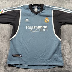 Vintage 2001 Real Madrid Third Jersey Mens Medium Blue Black Adidas Retro V Neck