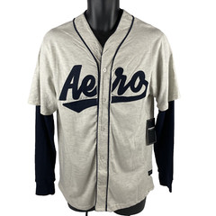 New Mens Aeropostale Baseball Style Long Sleeve Jersey Shirt Sz S NWT Gray/Navy