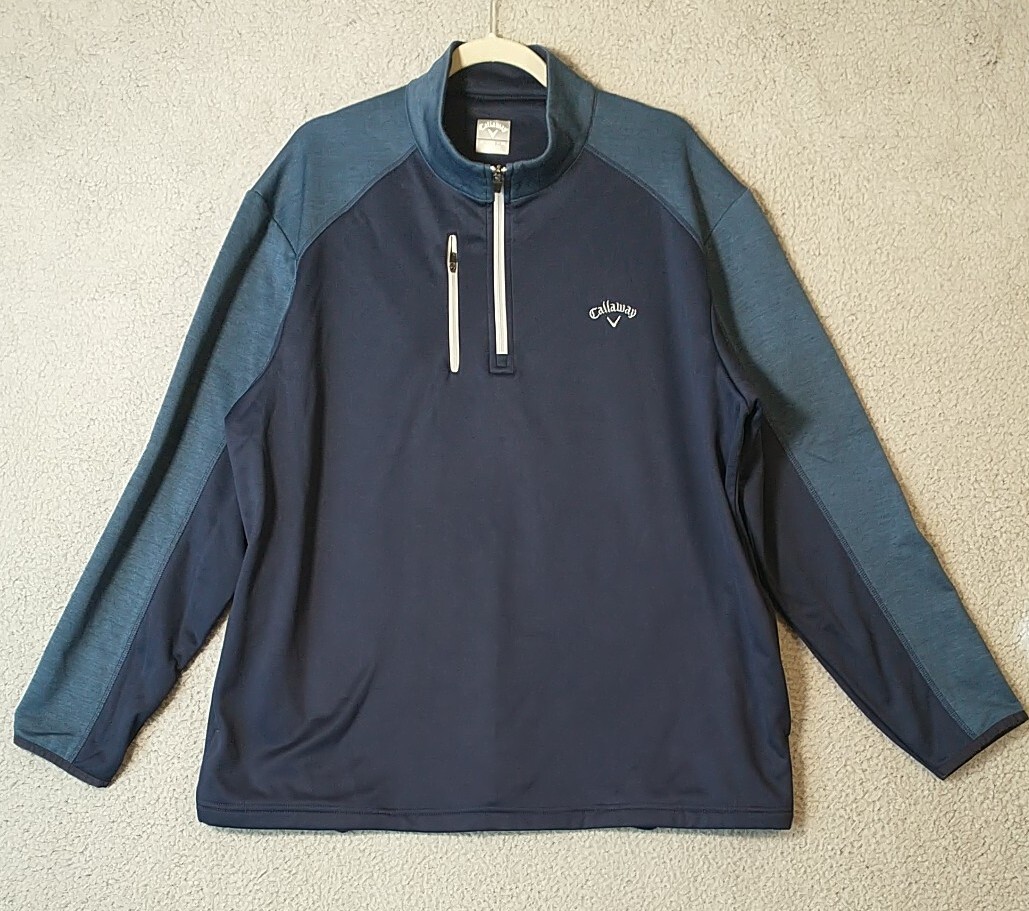 Callaway Sweater Men XL Blue Two Tone Fleece lined Quarter Zip Pockets Golf gallery