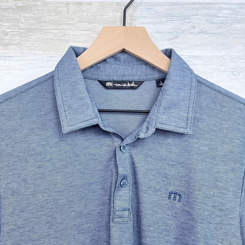 Travis Mathew Pique Performance Golf Polo Shirt Blue Pima Cotton Slim Mens Large gallery