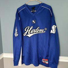 HM Oversized Harlem USA Graphic Jersey Blue Long Sleeve 86 MMXXIV Mens Medium