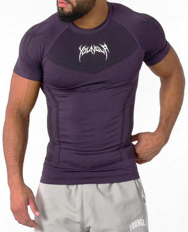 YOUNGLA YLA 'Warrior 4041' Men's Compression SS Muscle T-Shirt M Purple **NIB** gallery