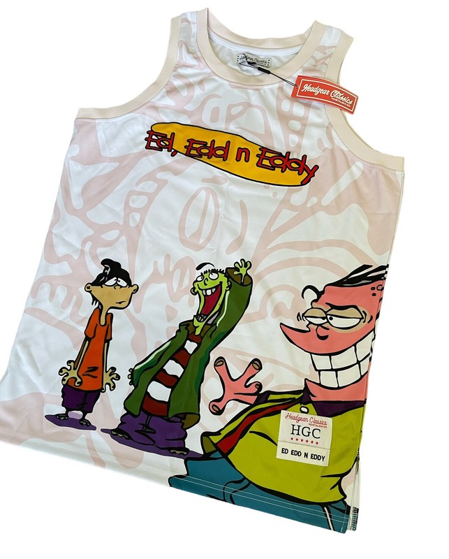 Ed Edd n Eddy Headgear Classics Nostalgia Animated White Pink Jersey Size XL NWT gallery