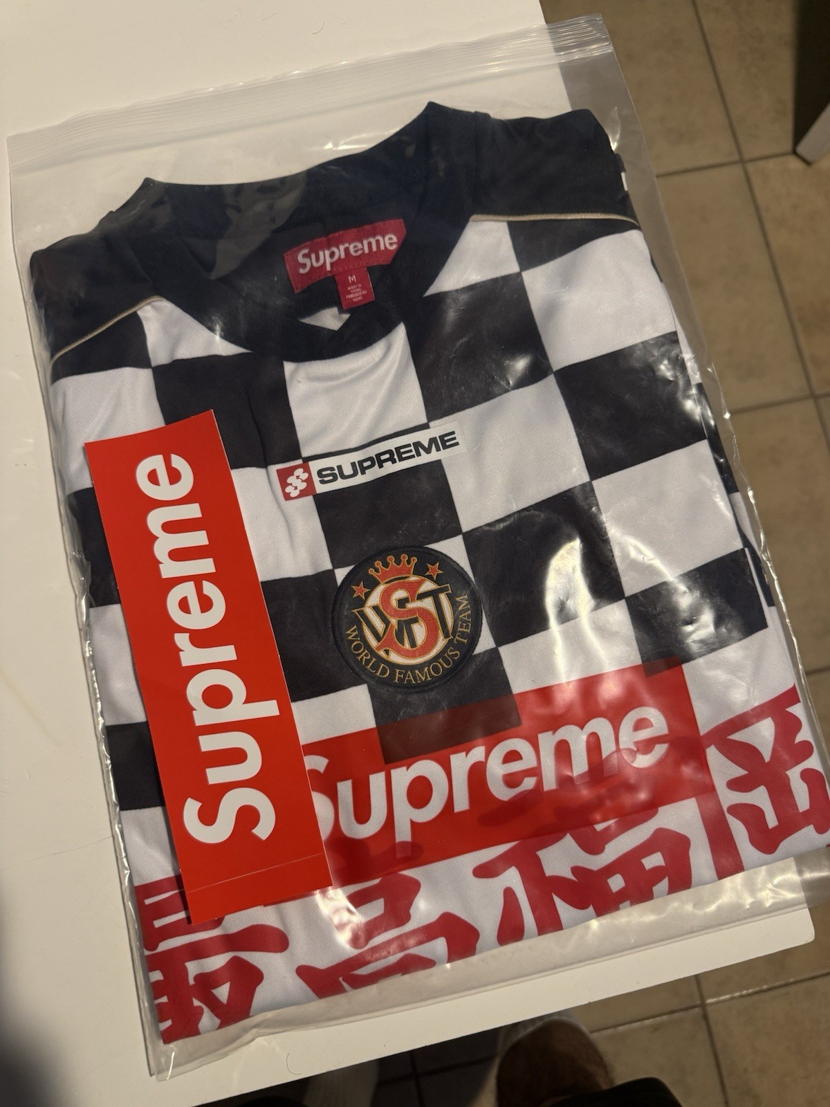 Supreme Checkerboard Soccer Jersey Black White Mens Size M gallery