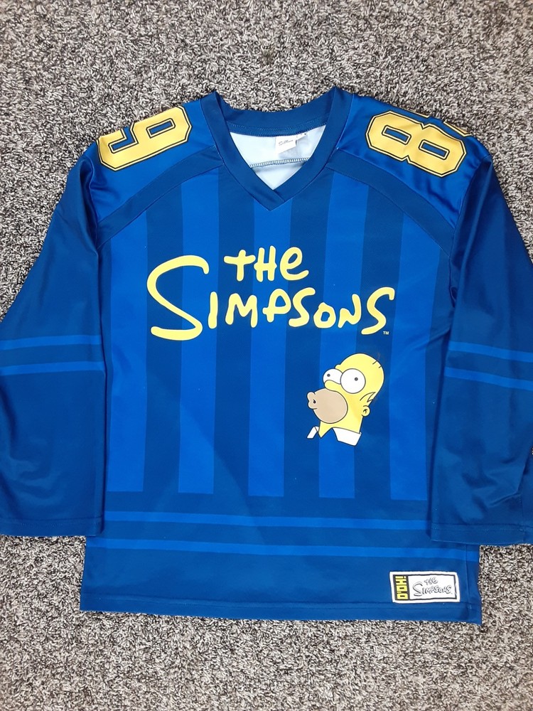 The Simpsons Adult Small Double-Sided Bart Homer Marge AOP Hockey Jersey Striped