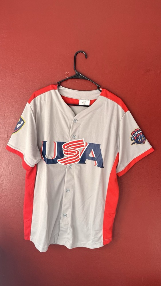 Team USA Baseball Jersey Grey Red Lancaster JetHawks Large