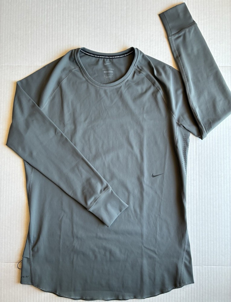 Nike Dri-Fit ADV APS Performance Running Shirt Men's L Slim Fit Gray LS DR1899