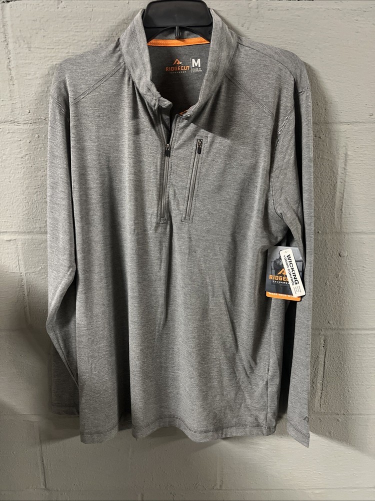 Ridgecut Men’s Active Tee/Quarter Zip Charcoal Grey Medium Light Weight Pocket