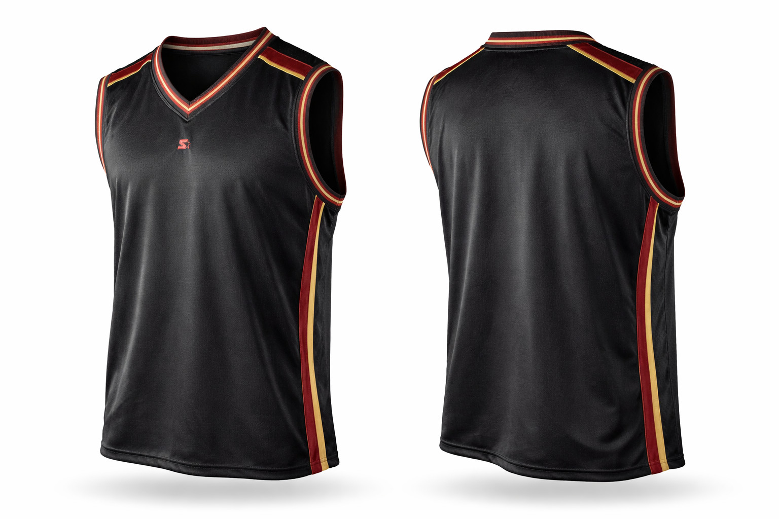 Starter Black Basketball Jersey XL Red Gold Trim Sleeveless Athletic Top gallery