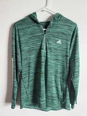 adidas Green Heathered Polyester 1/4 Zip Pullover Hoodie Logo L