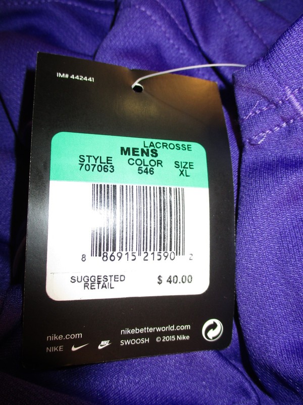 Nike Lacrosse Dri-Fit V-Neck Shirt, Polyester, Purple, Size XL, New, Reg $40 gallery