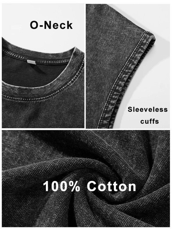 100% cotton men's summer sleeveless top Vintage Washed Crew Neck Tank Top Casual gallery