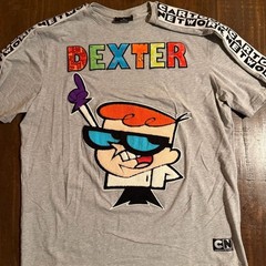 Cartoon Network Dexter Gray T-Shirt Embroidered Texture Velvet – Size XL