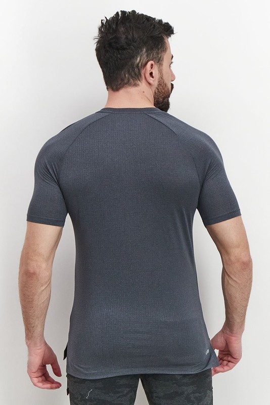 Men Sports Fit Short Sleeve Workout Gym T-shirt Charcoal Heather Crew Neck Large gallery