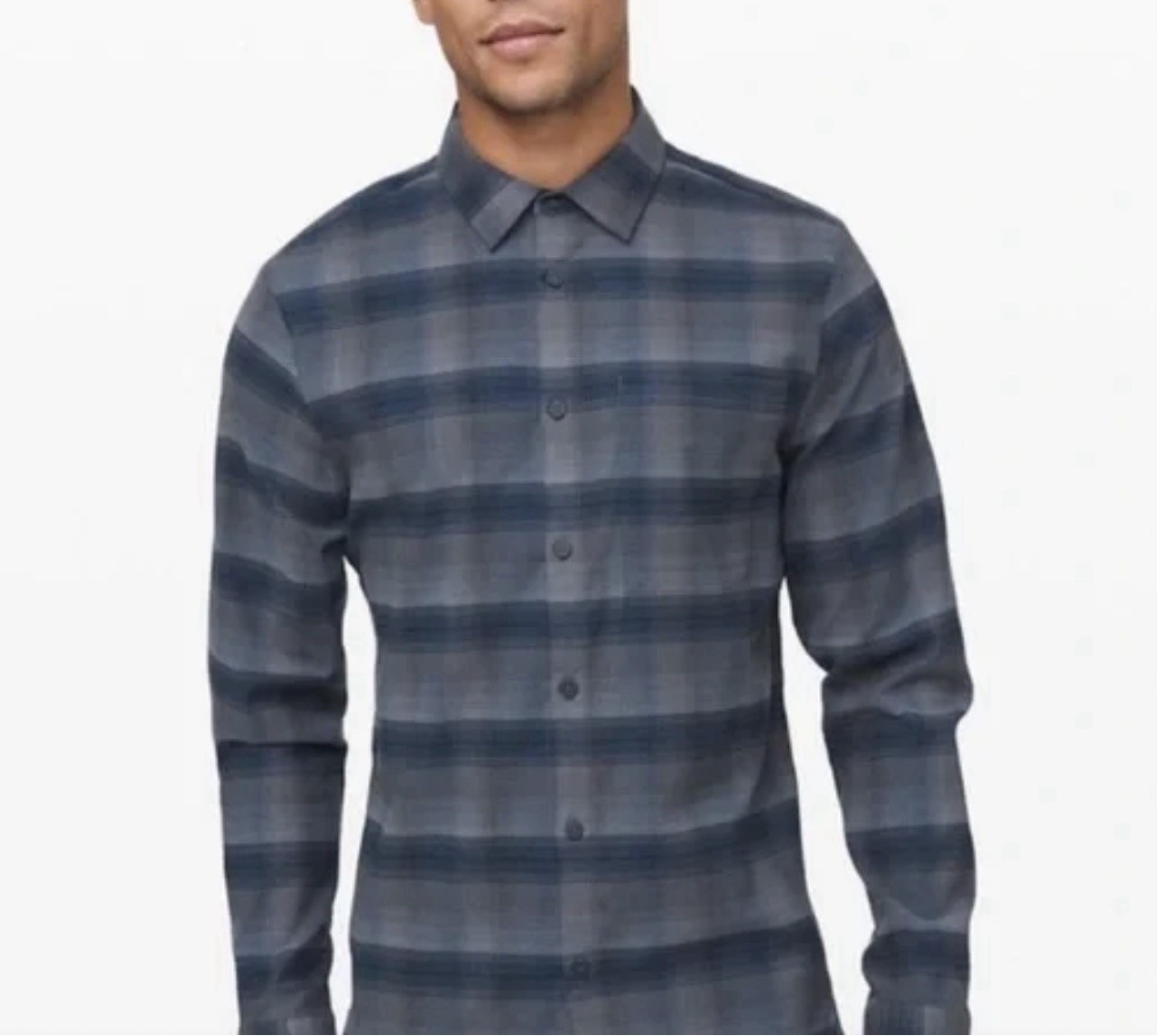 Ω Lululemon MASONS PEAK LS Flannel Shirt Blue Gray Men MEDIUM Free Shp EUC CAMP gallery