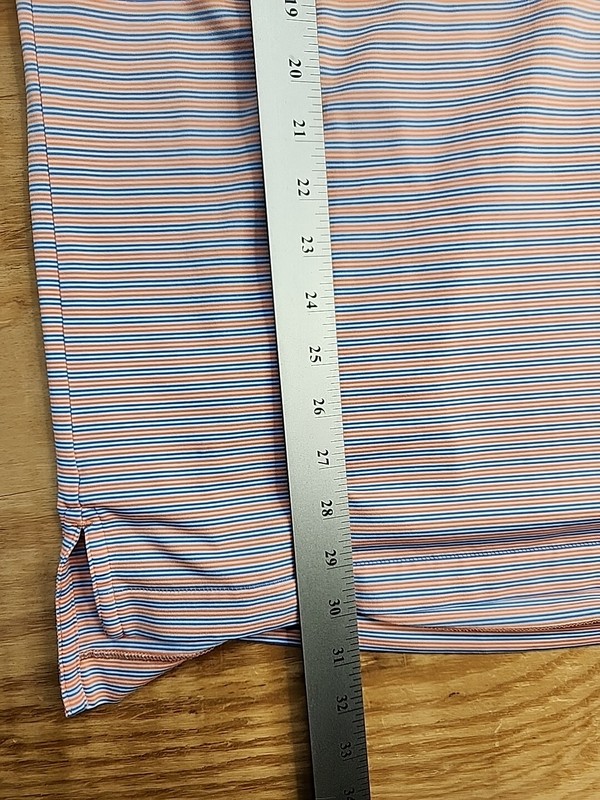 Peter Millar Summer Comfort PW Logo Pink Striped Golf Polo Shirt Mens Large gallery