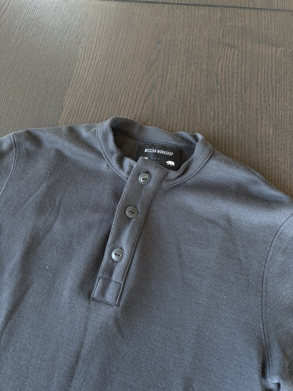 Taylor Stitch Mission Workshop Long Sleeve Henley Shirt Gray Sz XS Slim Wool gallery