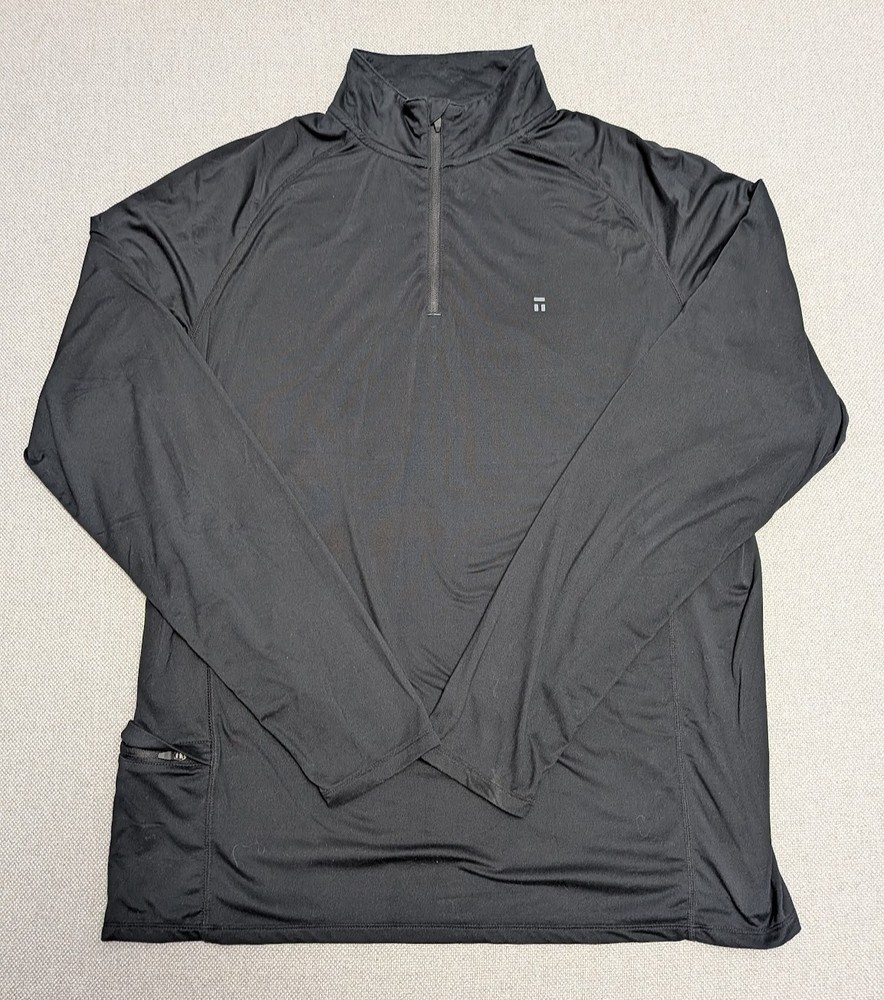 Tommy John Long Sleeve 1/4 Zip Pullover Shirt Mens L Black Logo Pocket Athletic