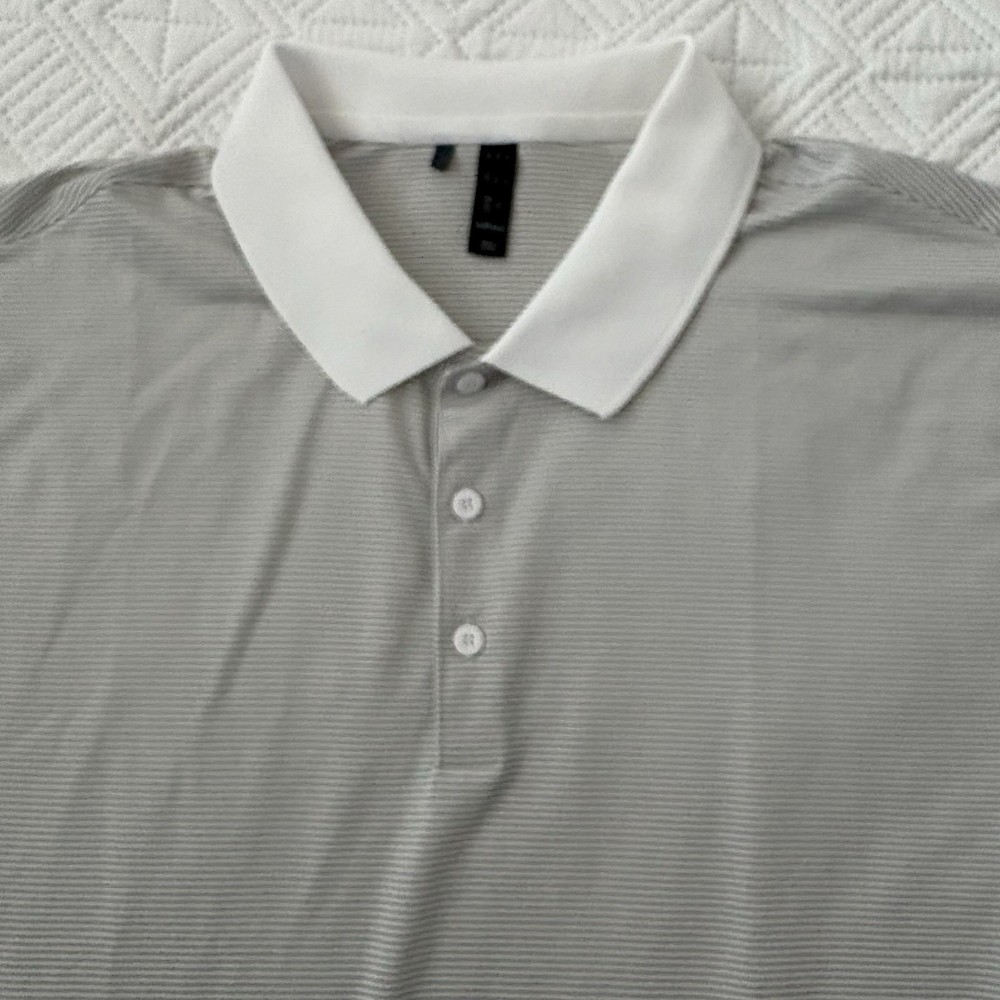 Adidas Men’s Ottoman Performance Golf Shirt Grey Striped/White Collar Size 2XL