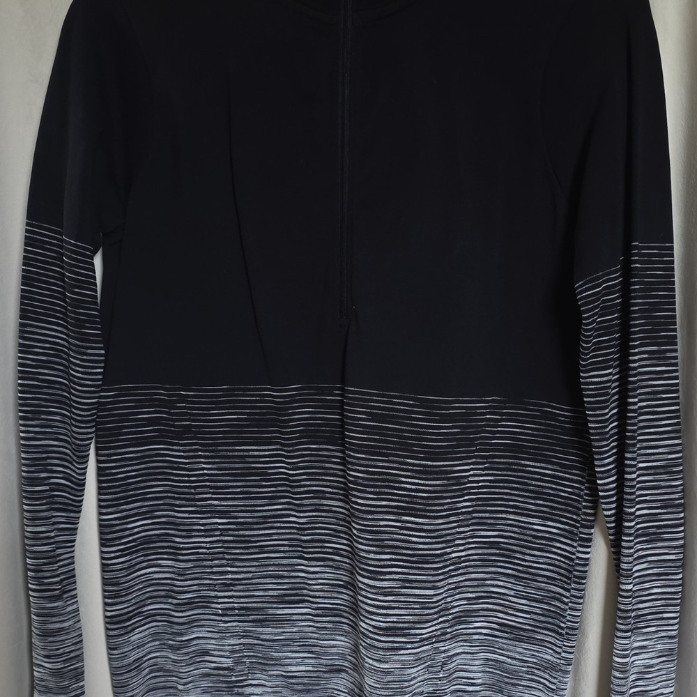 Xersion Quick-Dri Men's Striped 1/4 Zip Pullover Mock Neck Shirt Black Gray M