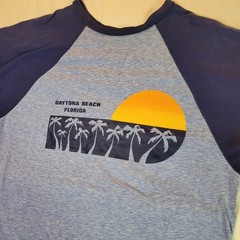 Vintage 1970s T Shirt Blue Baseball Beach Velva Sheen Small Single Stitch