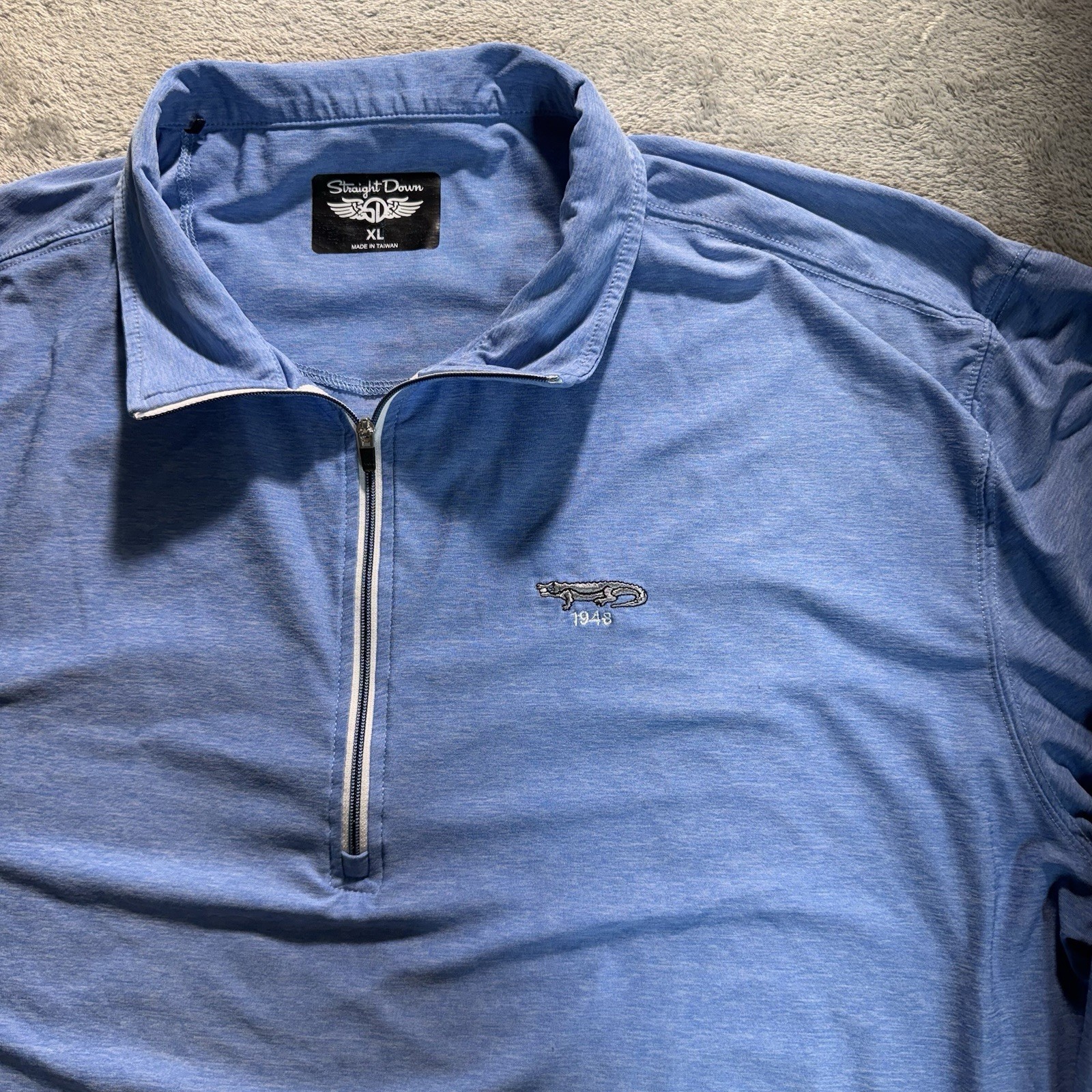 Straight Down Mens XL Quarter Zip Pullover Athletic Golf Blue Alligator Flaws gallery