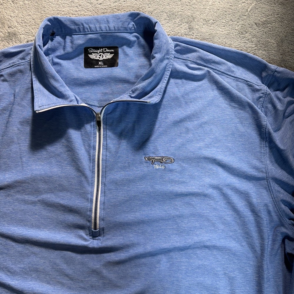 Straight Down Mens XL Quarter Zip Pullover Athletic Golf Blue Alligator Flaws