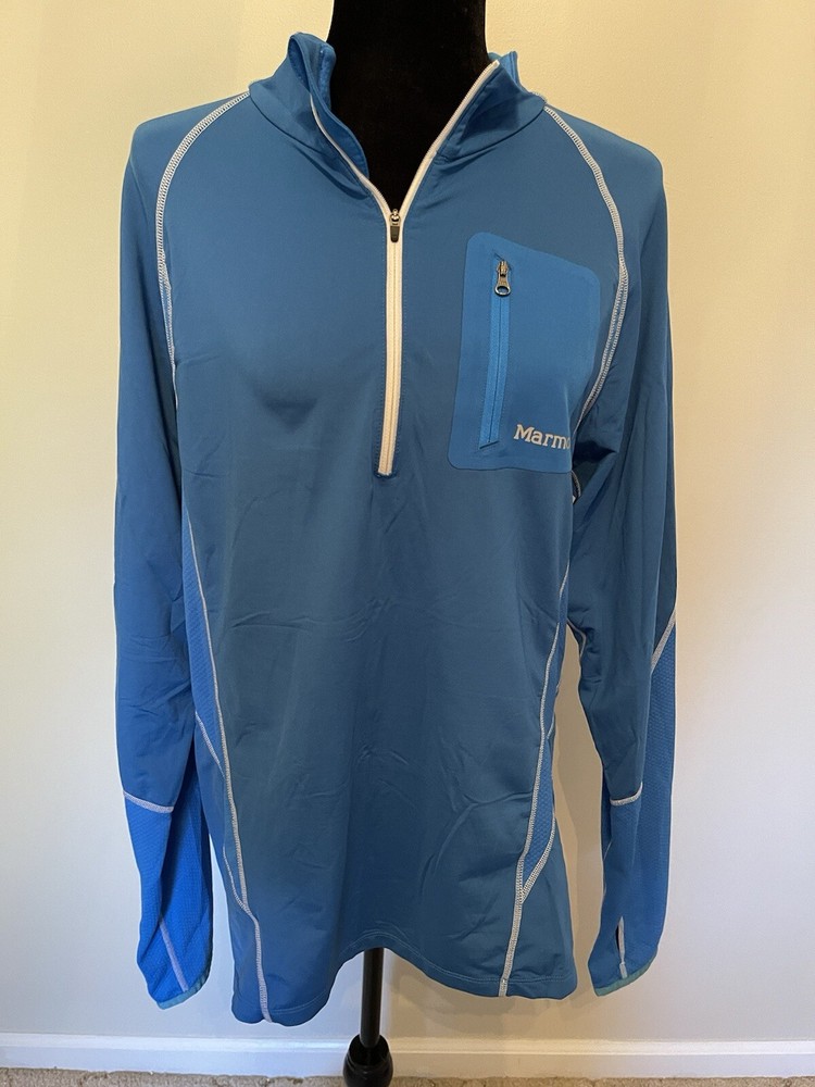 Men’s Marmot Half Zip Pullover With Thumb Holes Sz L; Royal Blue