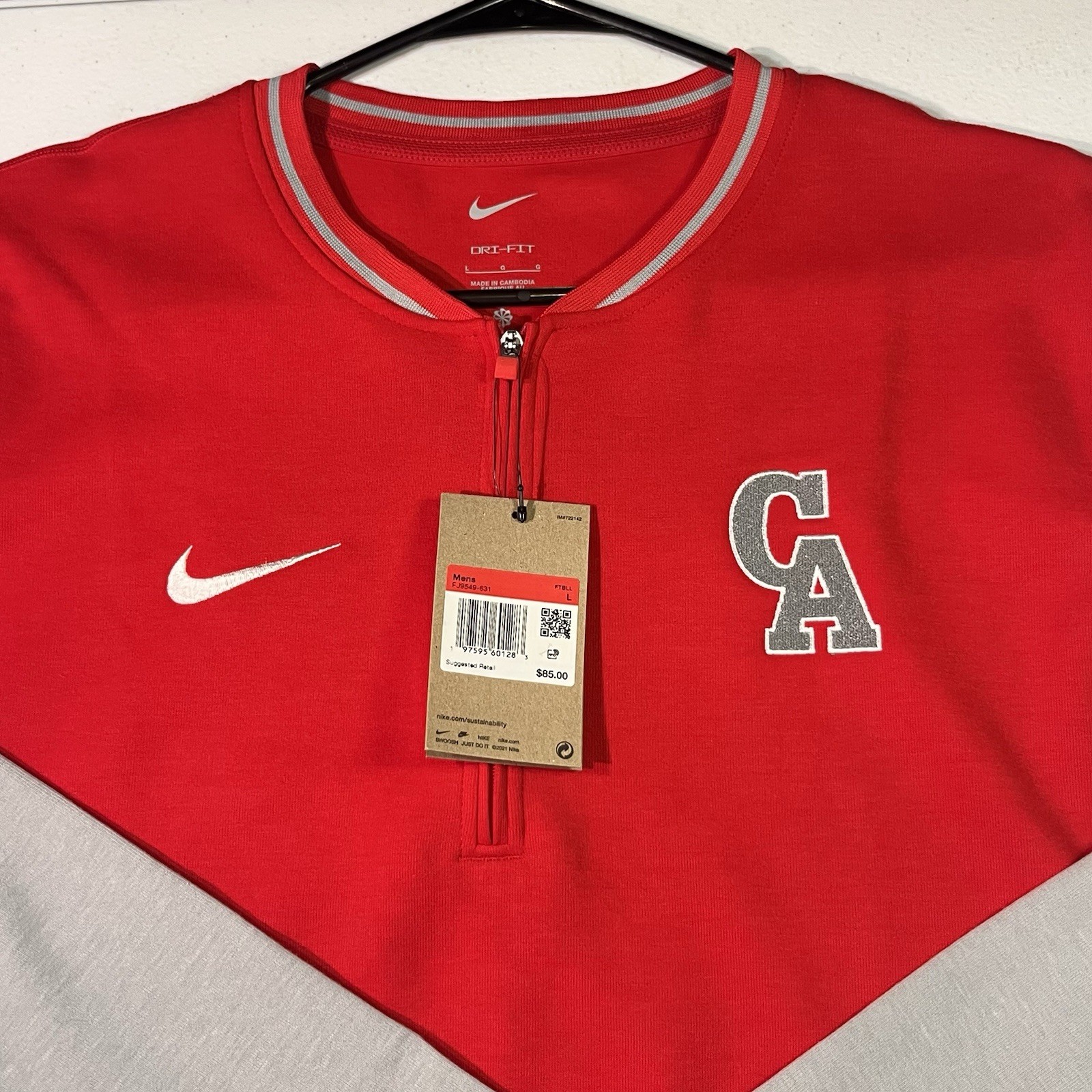 NIKE Football Baseball DRI-Fit Men's Activewear Top Red / Grey Size L FJ9545 NWT gallery