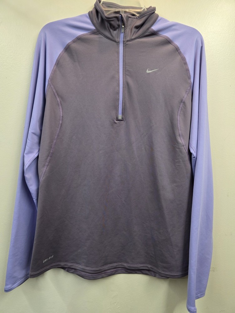 Nike Running Dri-FIT Pullover Purple Gray Regular 1/4 Zip Mock Neck woman's L