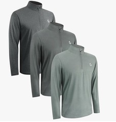 Mens 3 Pack set of Long sleeve 1/4 Zip Pull Over Size L Charcoal/Sage/Slate