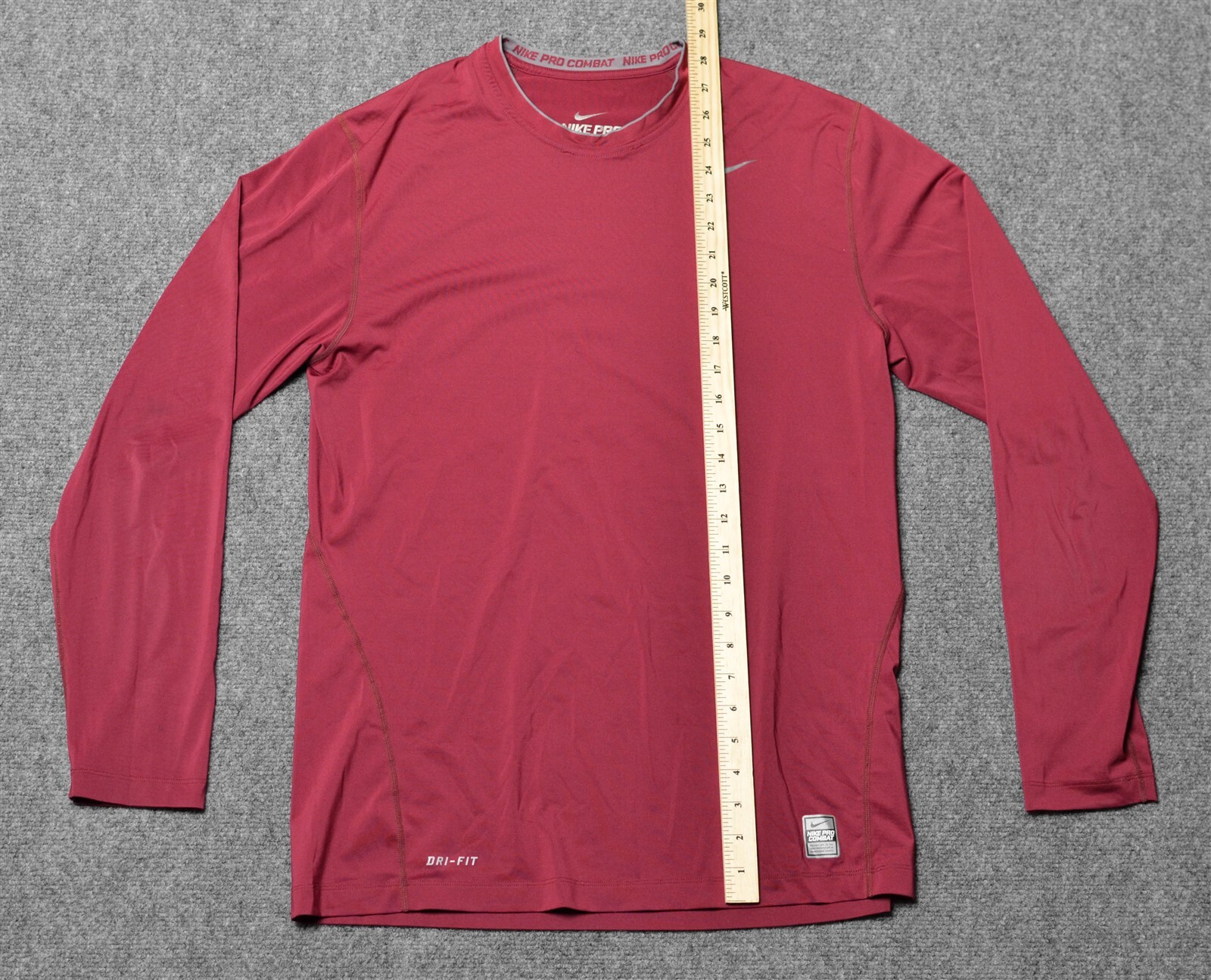 MEN NIKE PRO COMBAT SIZE L LARGE DRI FIT BURGUNDY MAROON GRAY FITTED LONG SLEEVE gallery