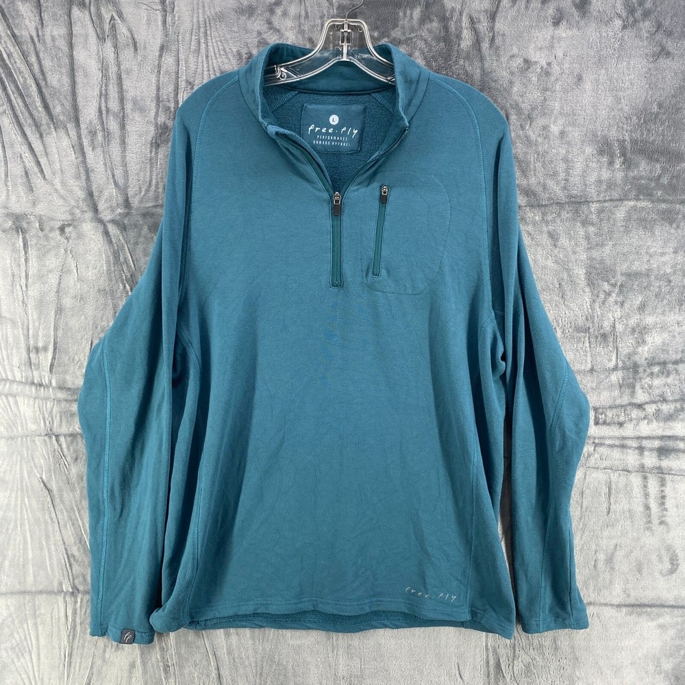 Free Fly Shirt Mens Teal Green Bamboo Flex 1/4 Zip Pullover Performance Large