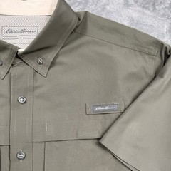 Eddie Bauer Outdoor Vented Mens L Ripstop Khaki Green Guide Fishing Camp Shirt