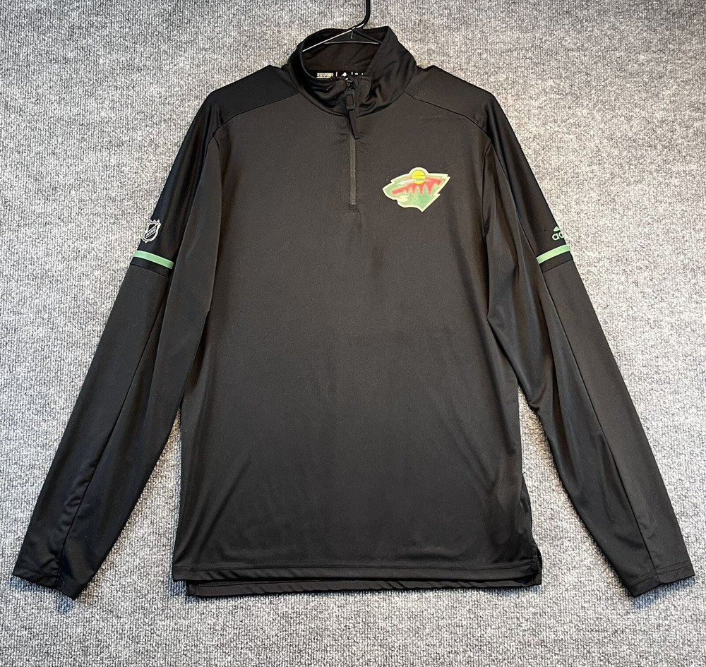 Minnesota Wild 1/4 Zip Pullover Men Small Black Adidas Climalite NHL