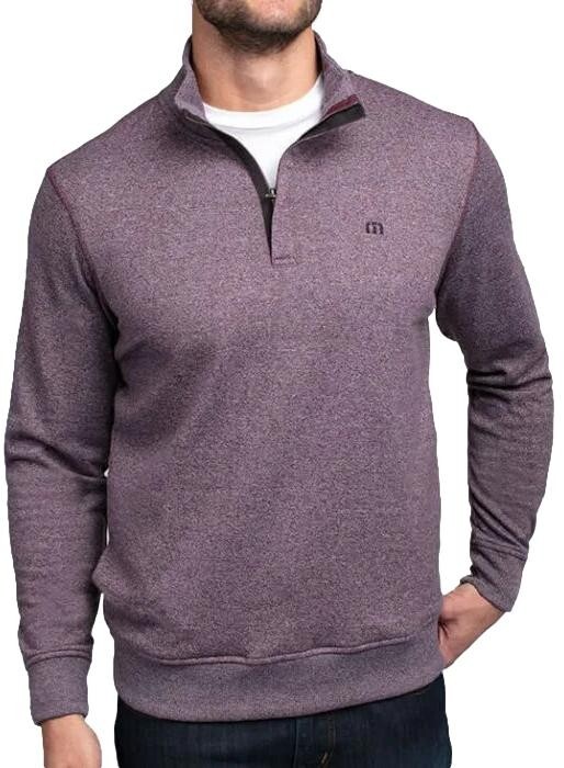 Size Small - Travis Mathew Men's Hideaway 1/4 Zip Golf Top (Heather Wine) 1MQ186 gallery