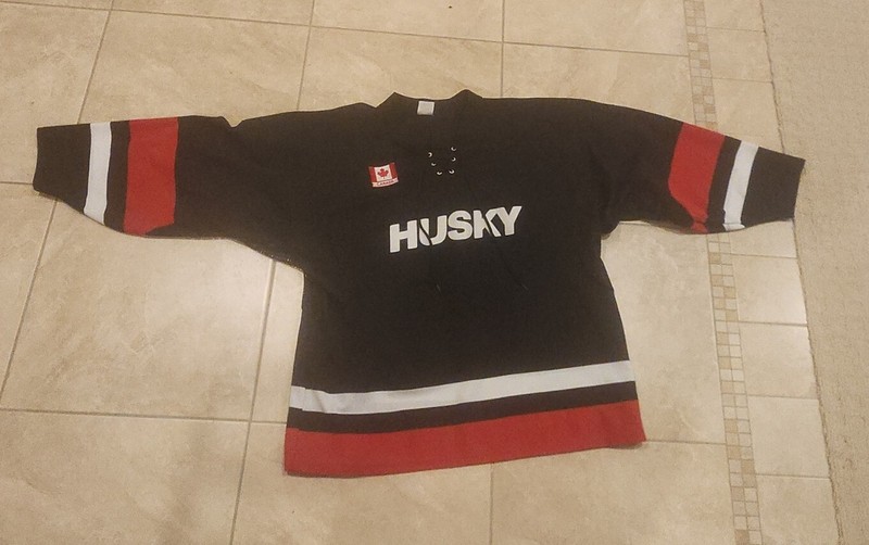 Vintage Athletic Knit HUSKY Multicolor Hockey Jersey XL CANADA gallery