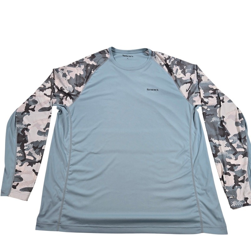 Simms SolarFlex Long Sleeve Blue Camo Fishing Shirt Men's Size XL gallery