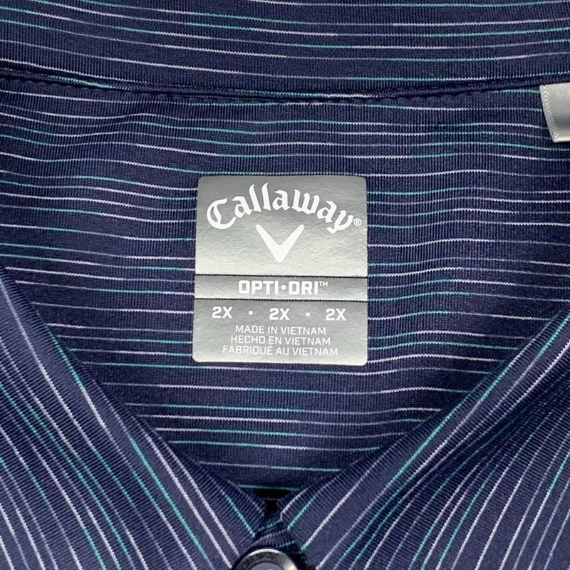 Callaway Swing Tech Polo Shirt Mens 2X Blue Striped Short Sleeve Opti Dri gallery