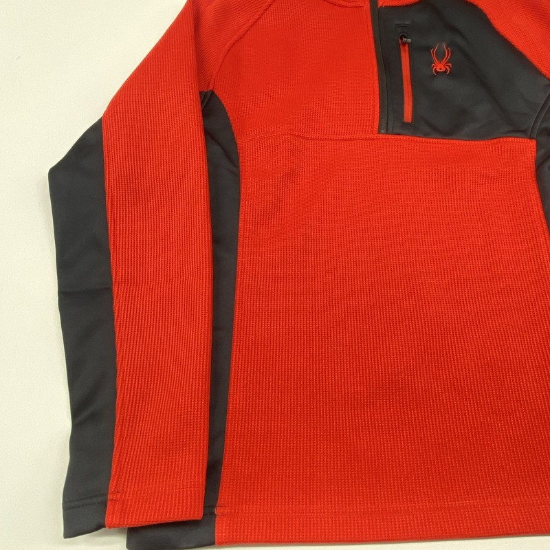 Spyder Mens L Red Black 1/4 Zip Fleece Pullover Sweater Waffle Knit gallery